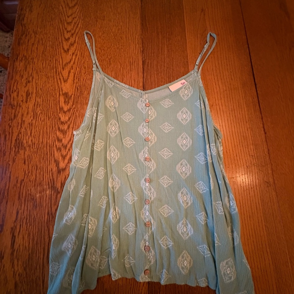 SO Women's Light Green Patterned Tank Top